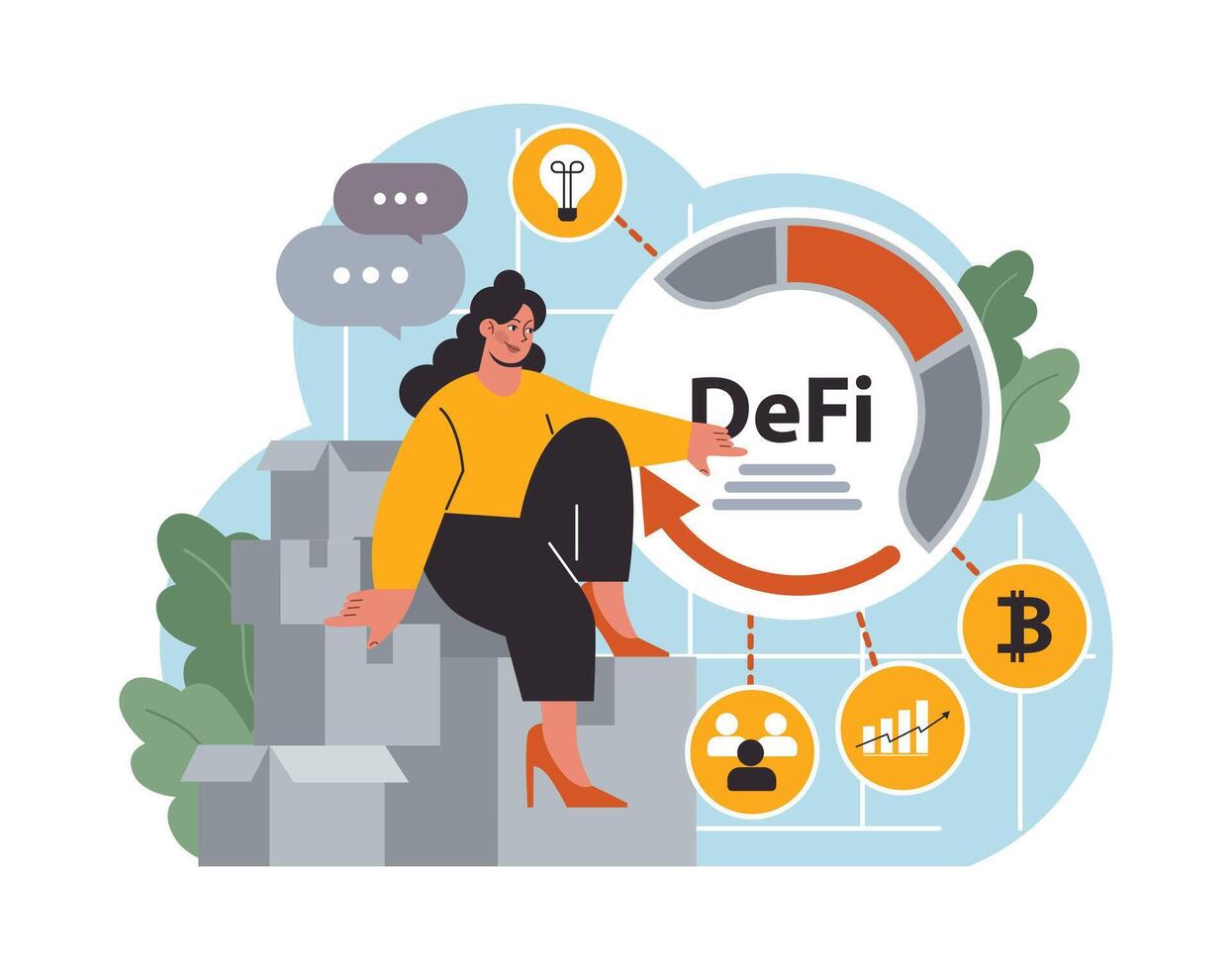 DeFi, decentralized finance. Smart distributed ledger vector