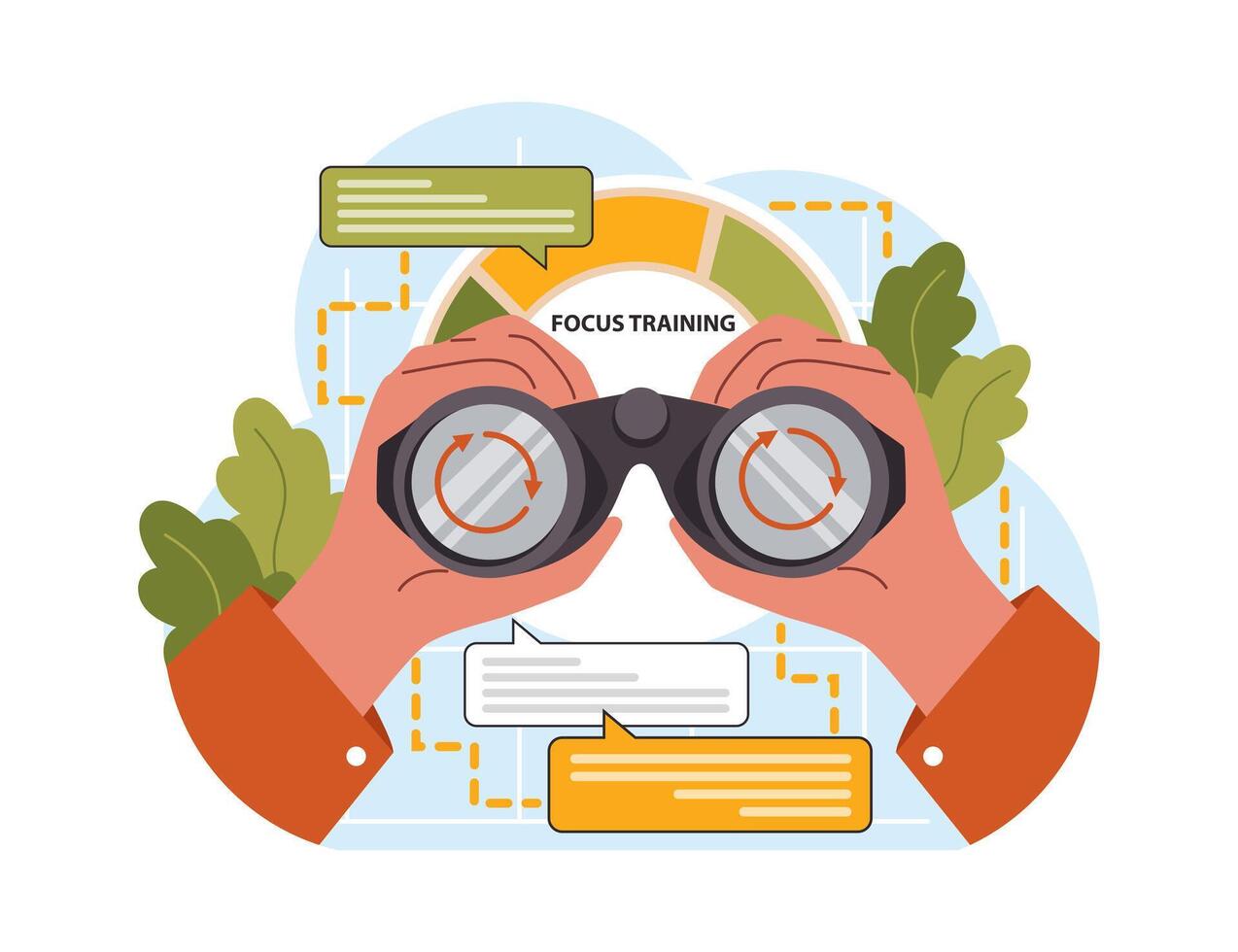 Hyperfocus. Focus and concentration skill. Self-discipline and time vector