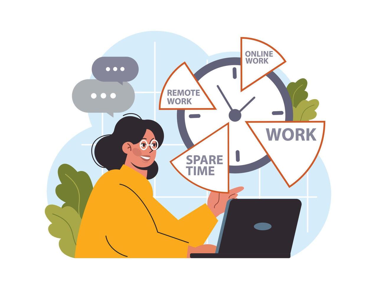 Hyperfocus. Focus and concentration skill. Self-discipline and time vector