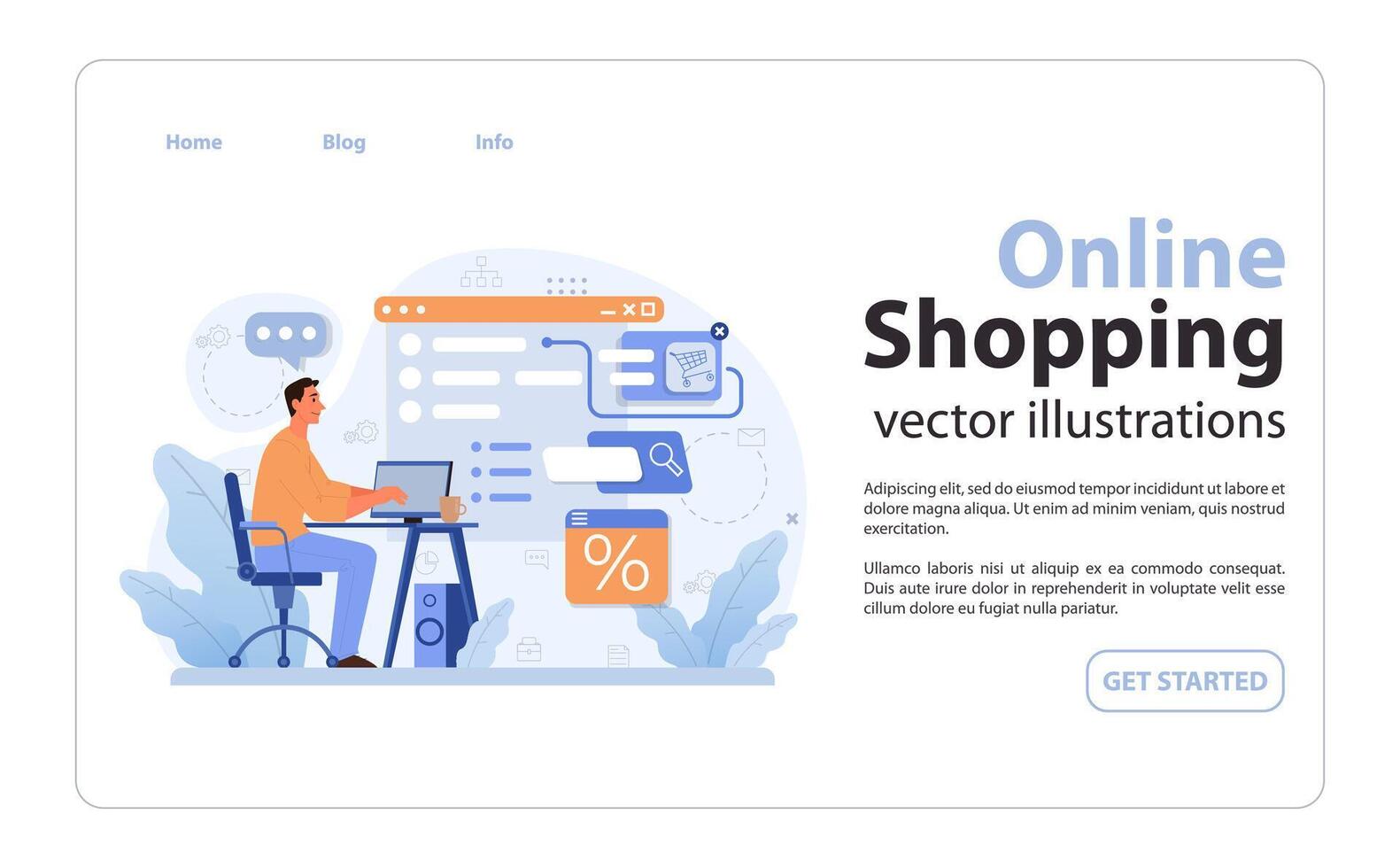 E-commerce web banner or landing page. Online shopping, male character vector