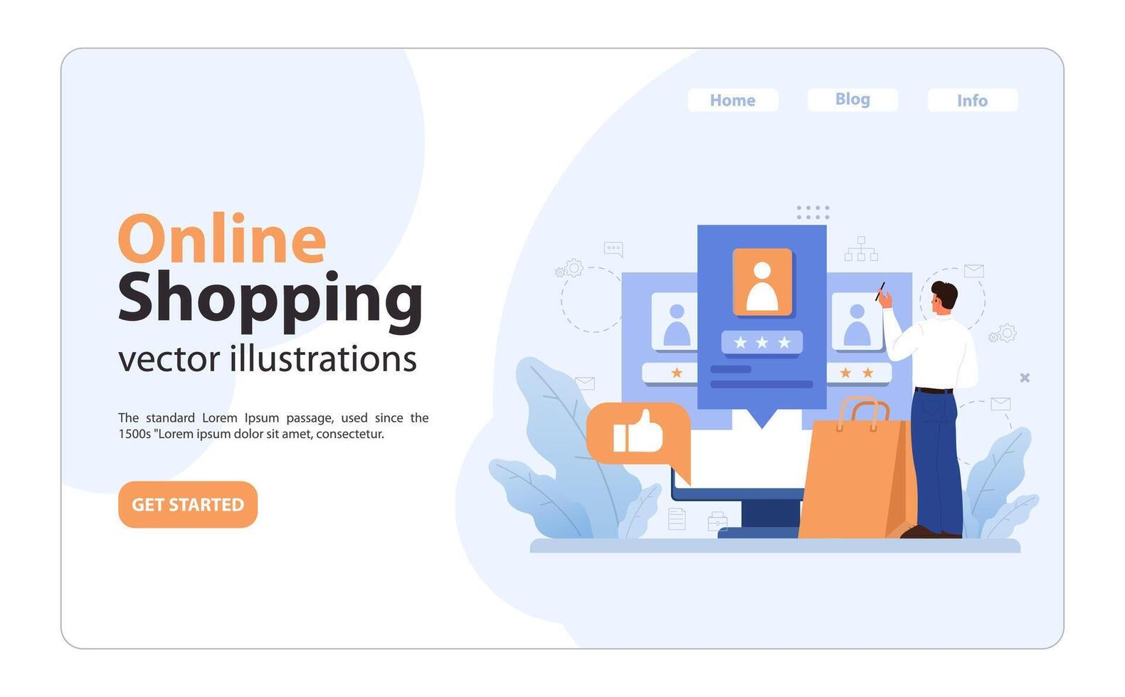 E-commerce web banner or landing page. Entrepreneur selling goods vector