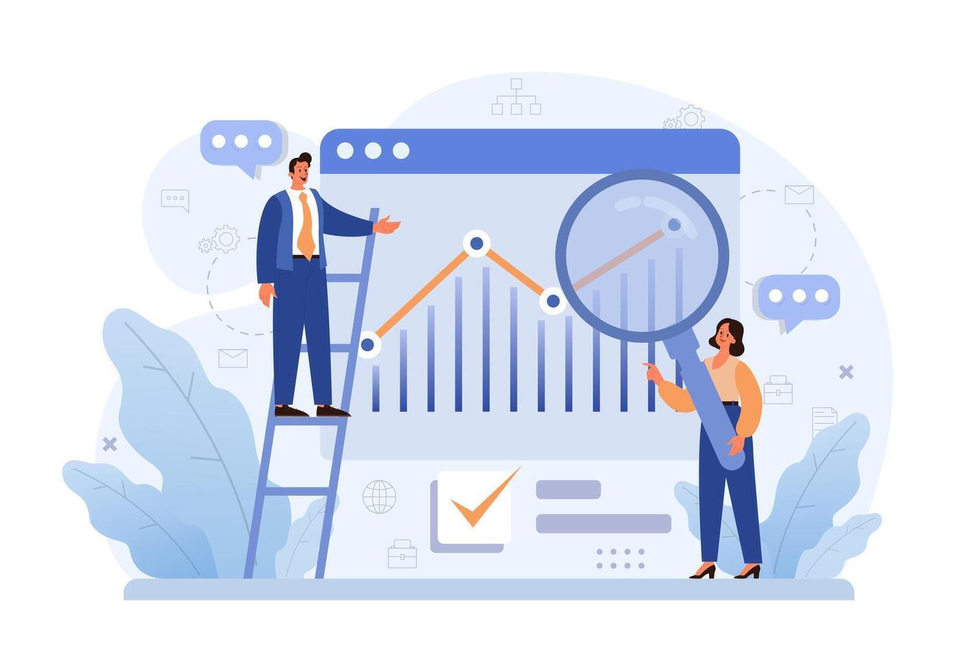 Business processes optimization. Productive employee analyzing vector