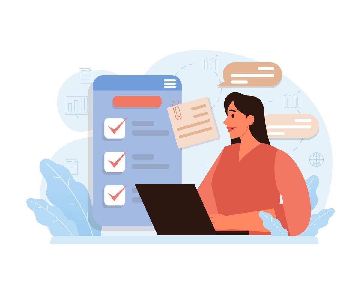 Public opinion polling. Female character participation in an online vector