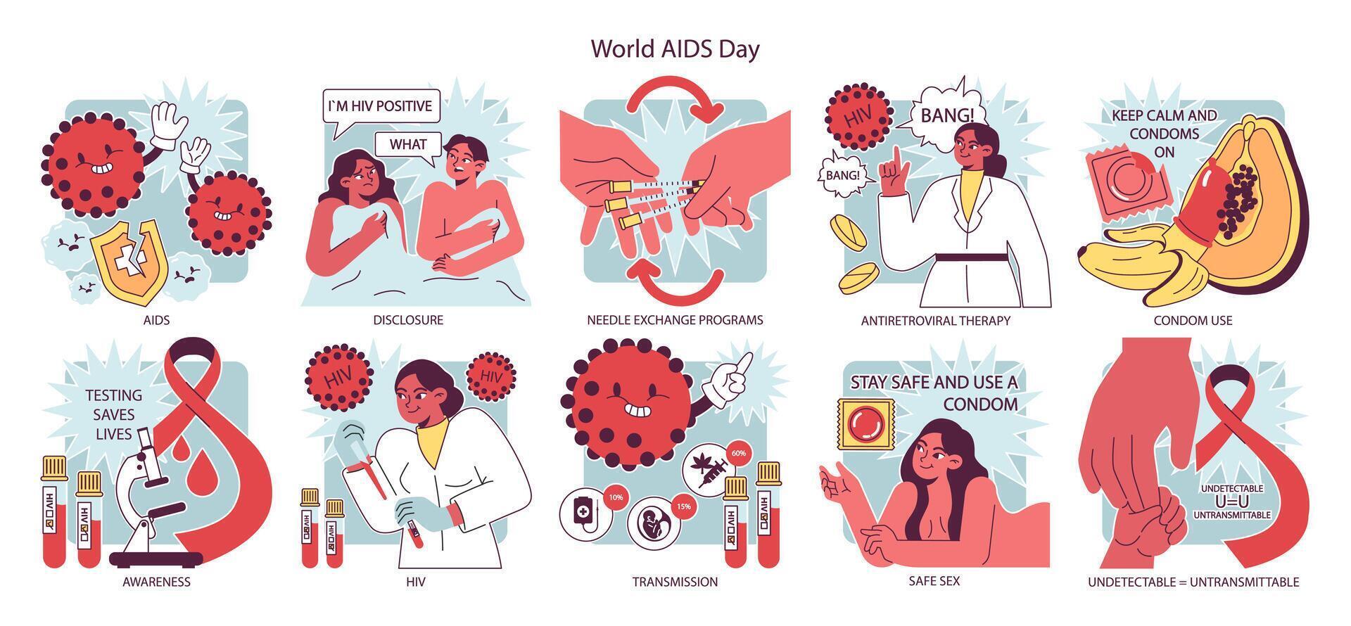 World AiDs day set. HIV, immunodeficiency virus prevention vector
