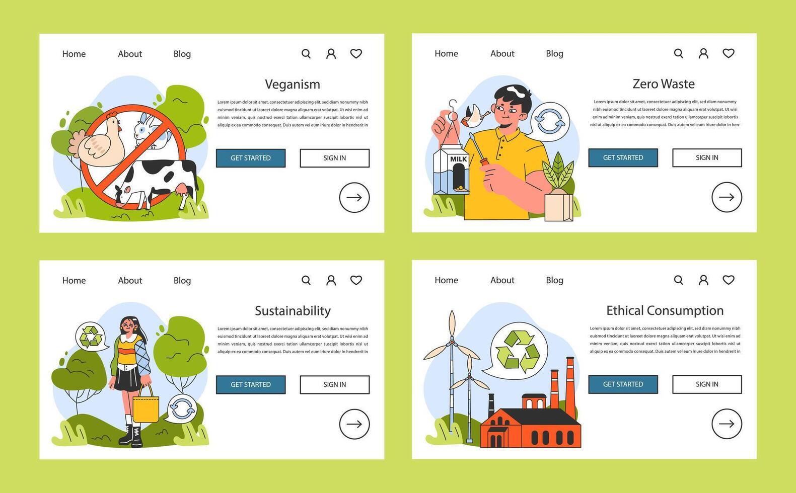 Sustainable living web banner or landing page set. Vegan and cruelty vector
