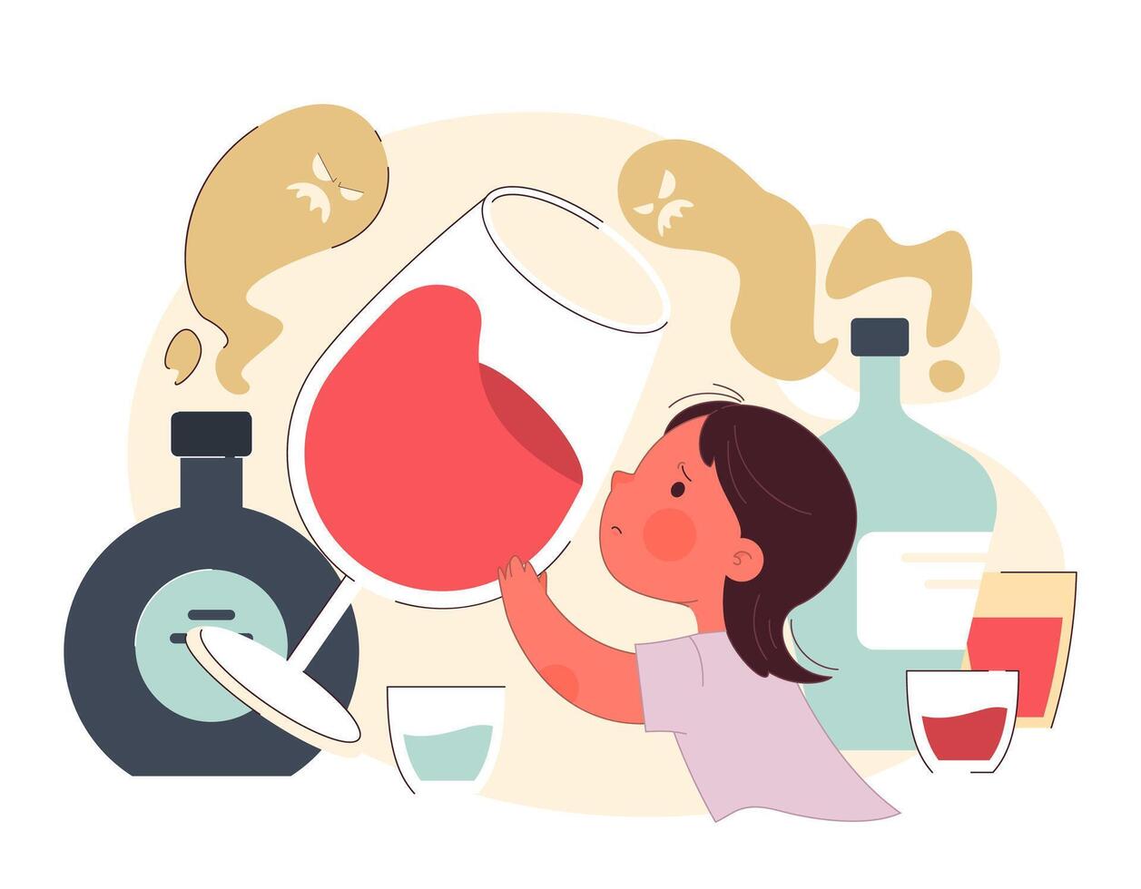 Future alcohol abuse of neglected child. Traumatizing childhood experience. vector