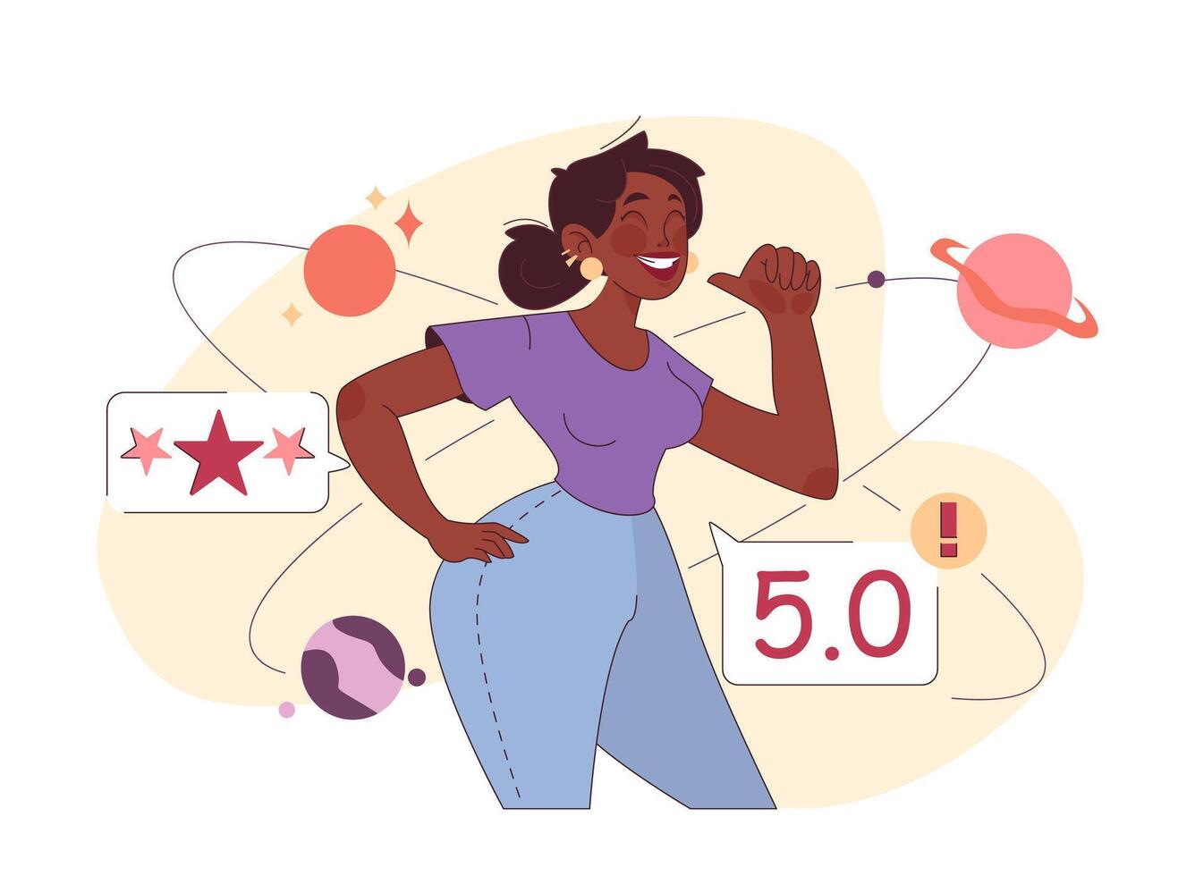 Self-confidence. Young black woman with positive thinking and attitude. vector