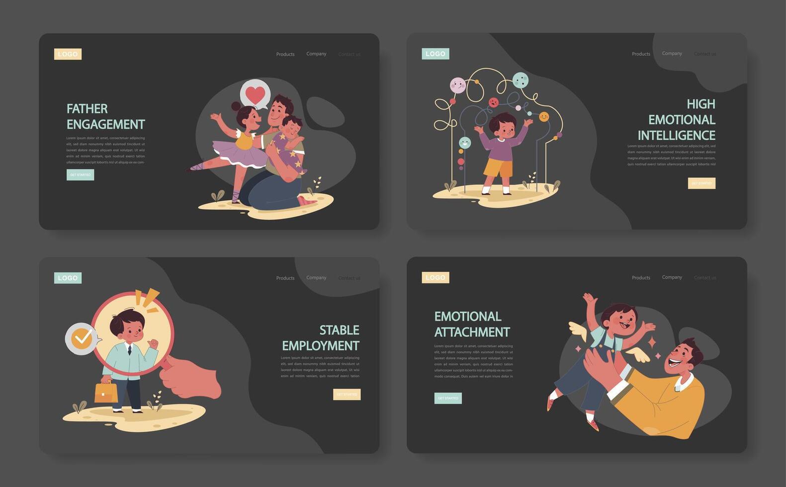 Engaged or committed fatherhood web banner or landing page set. vector