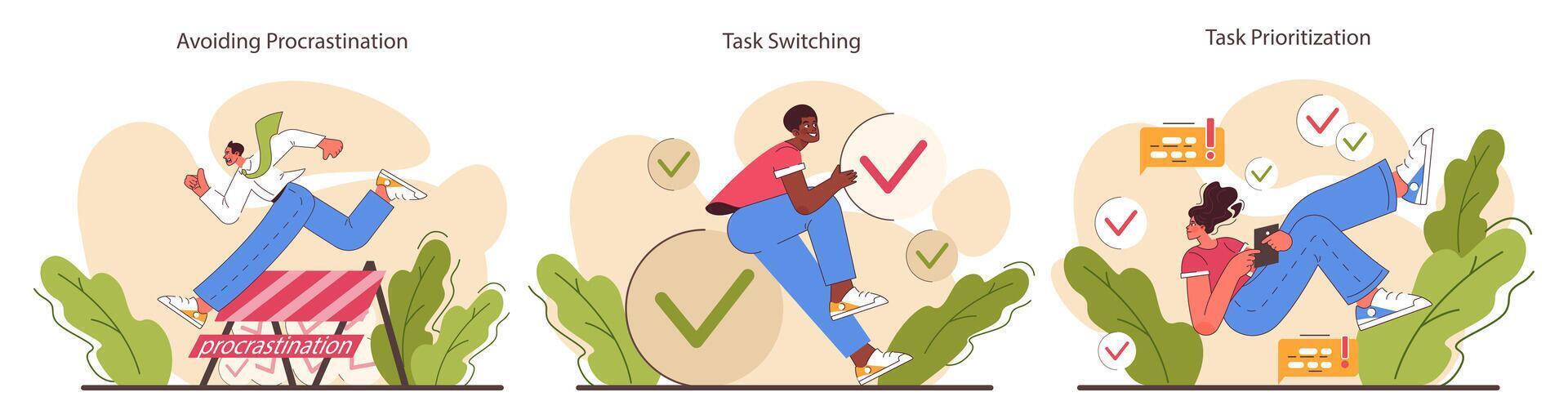 Multitasking set. Effective and competent office worker time vector