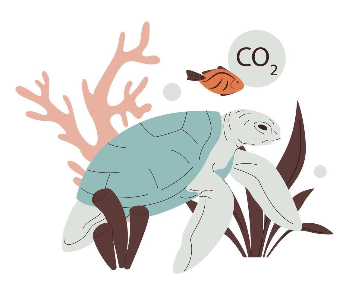 Ocean acidification. Environmental crisis, water acidification with carbon vector