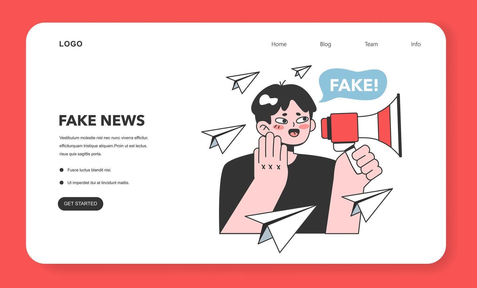 Fake news spreading web banner or landing page. Manipulation vector