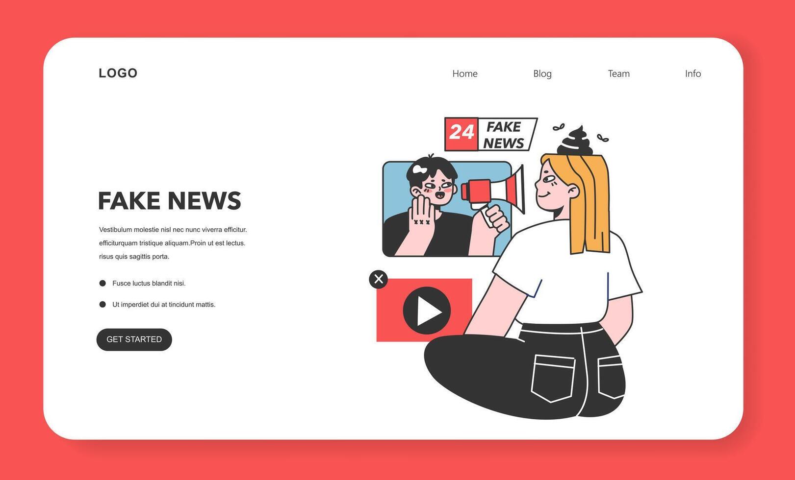 Fake news web banner or landing page. Manipulation and control vector