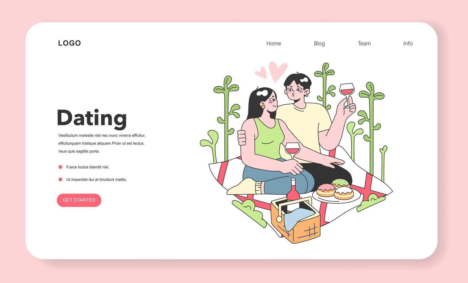 Cute romantic couple on a romantic picnic drinking wine web vector
