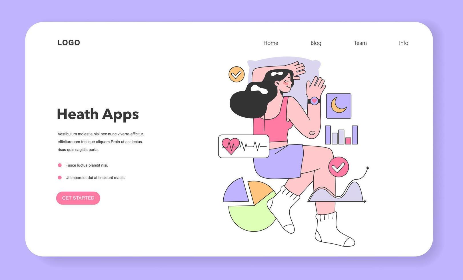 Health tracker smartwatch web banner or landing page. Character vector