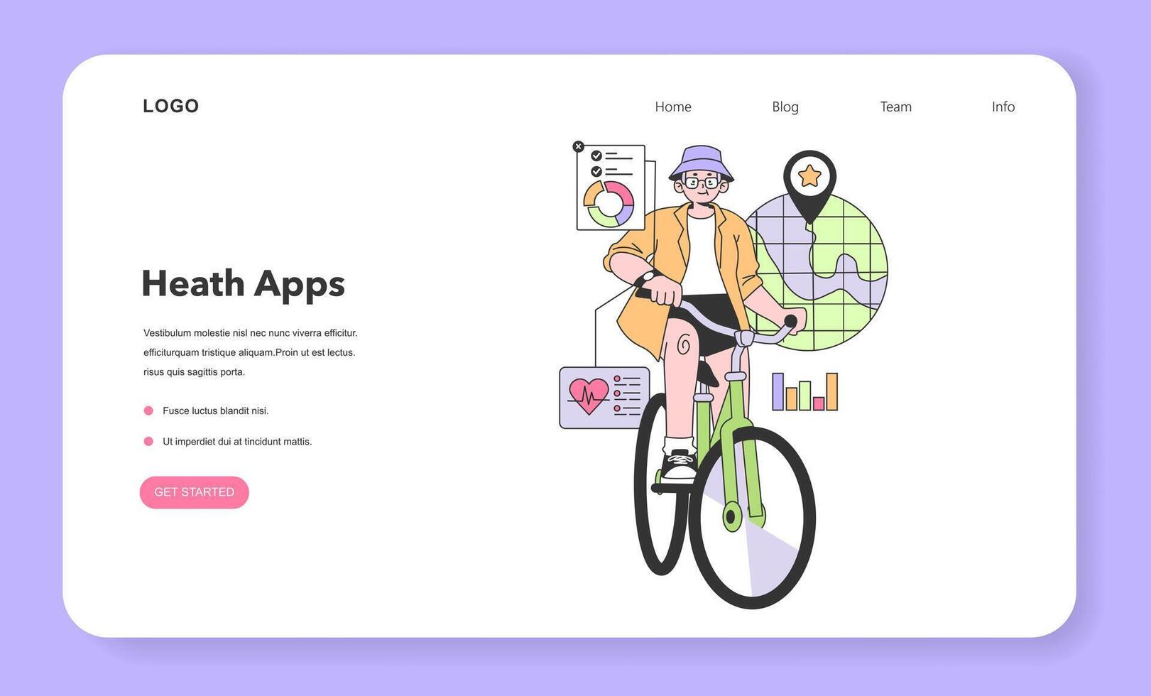 Health tracker smart watch web banner or landing page. Senior character vector