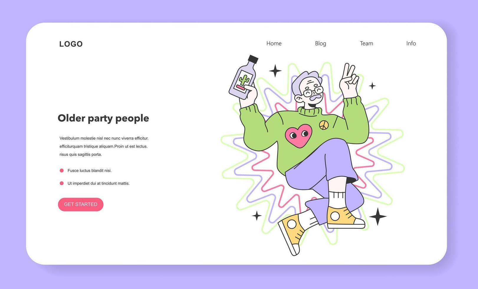 Mature character drinking alcohol web banner or landing page. vector