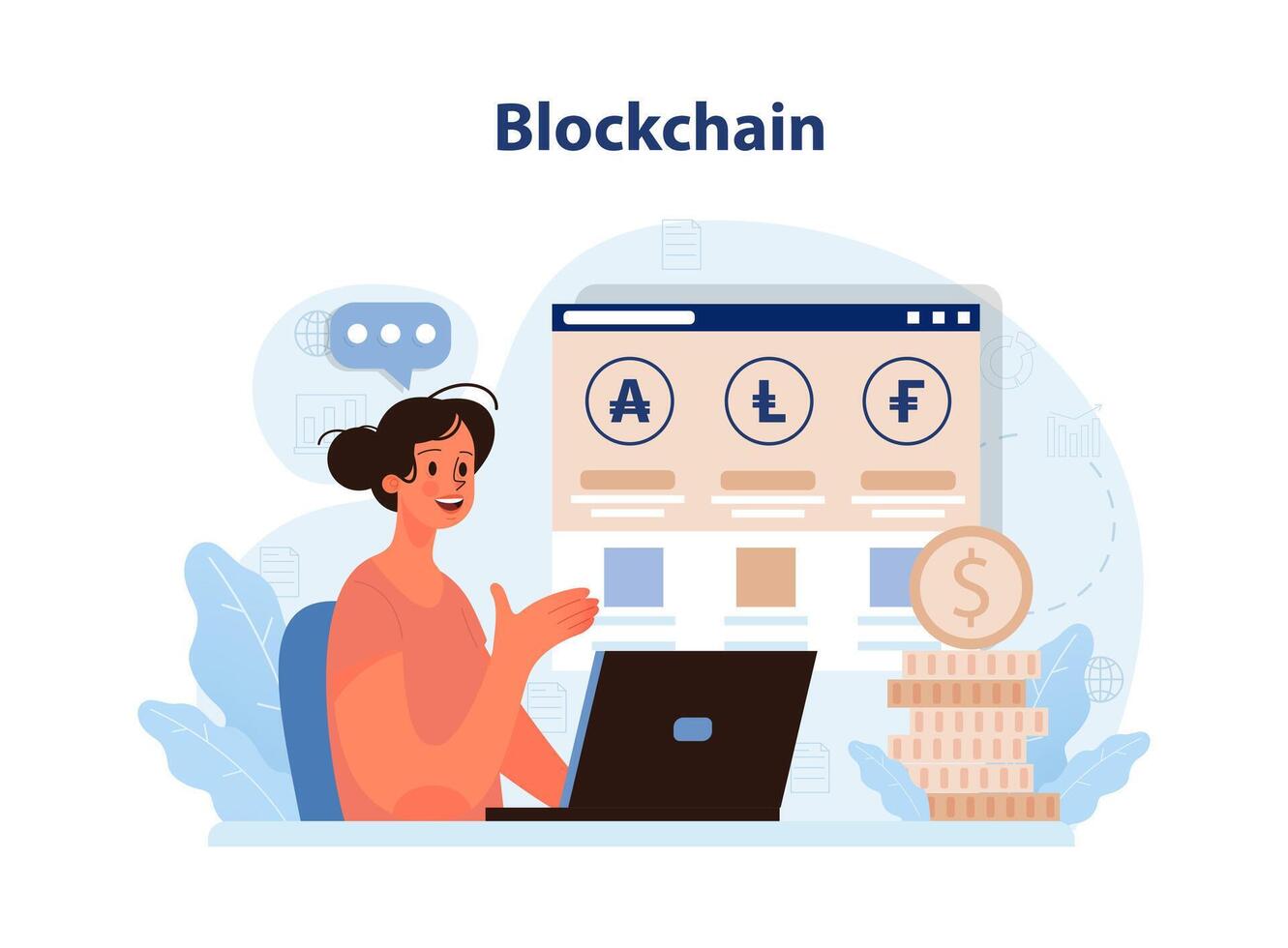 Blockchain. Cryptocurrency mining, financial transactions, user identification vector