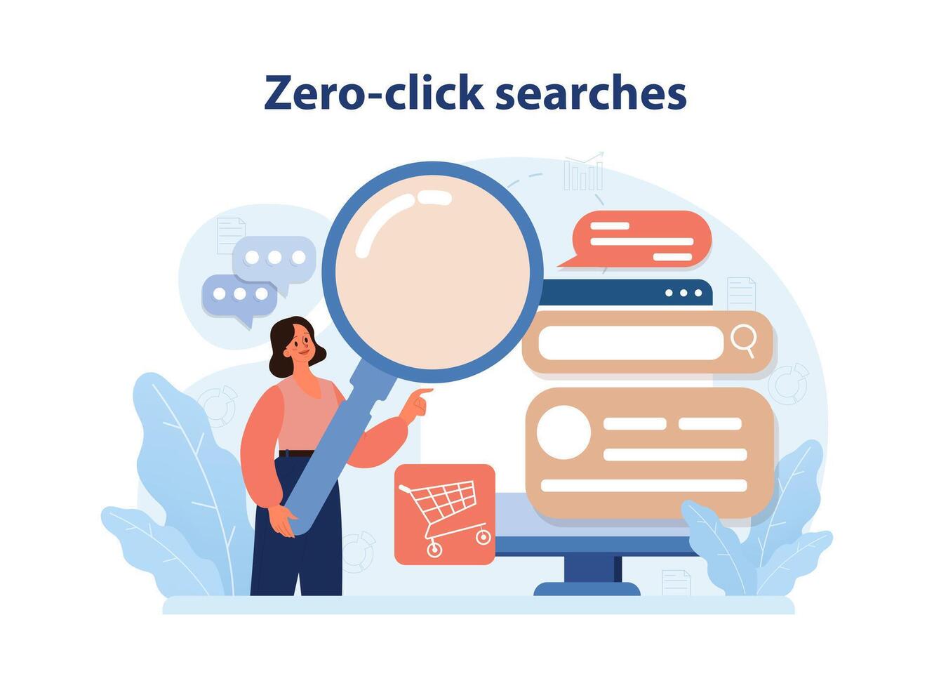 Zero-click or no click search. Query on a search engine. Internet user vector