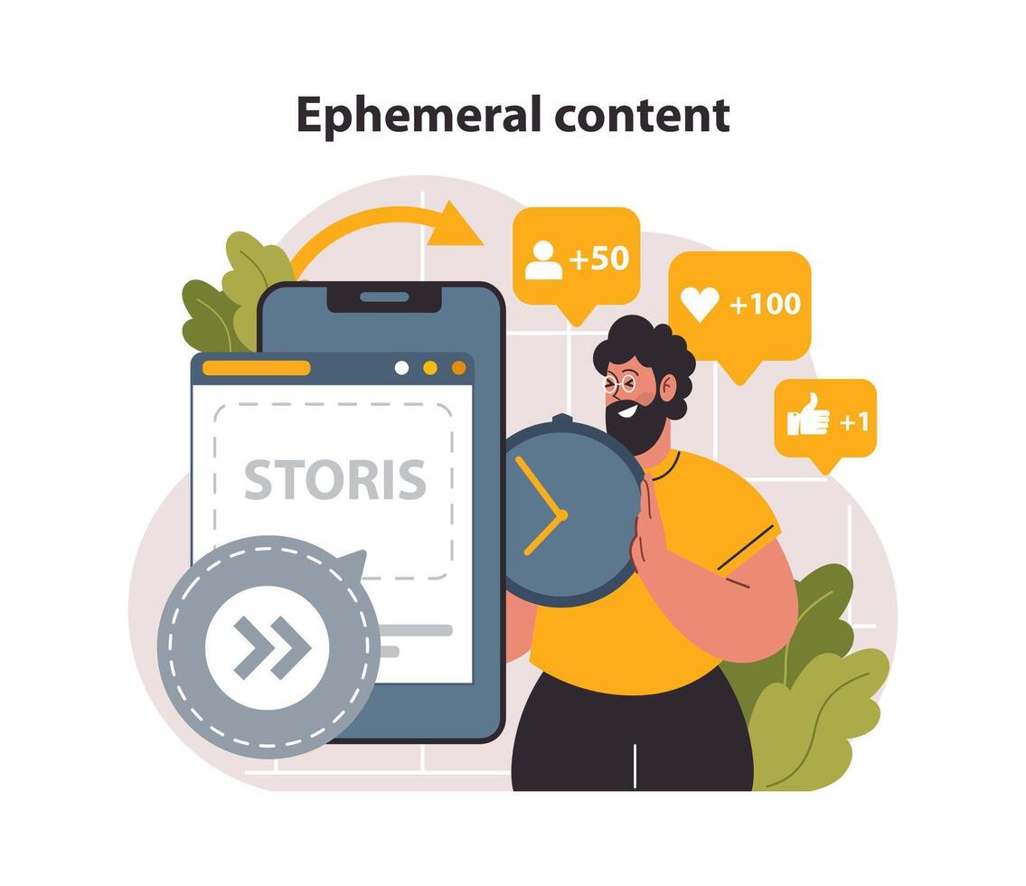 Ephemeral content. Marketing campaign with temporary content. Digital vector