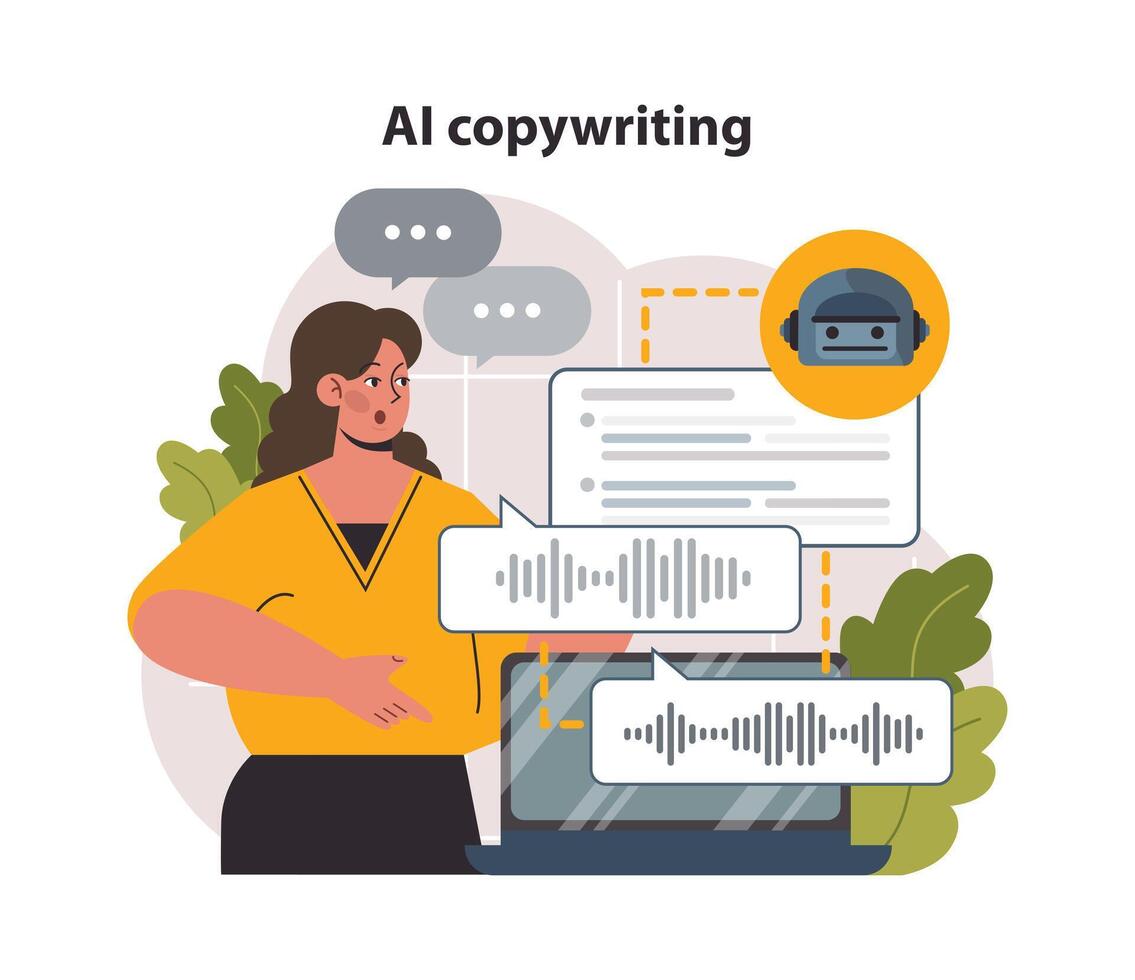 AI copywriting. Neural network writing text for business promotion. Automated vector