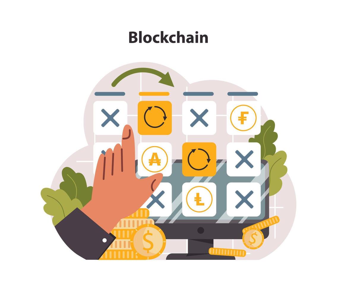 Blockchain. Cryptocurrency mining, financial transactions, user identification vector