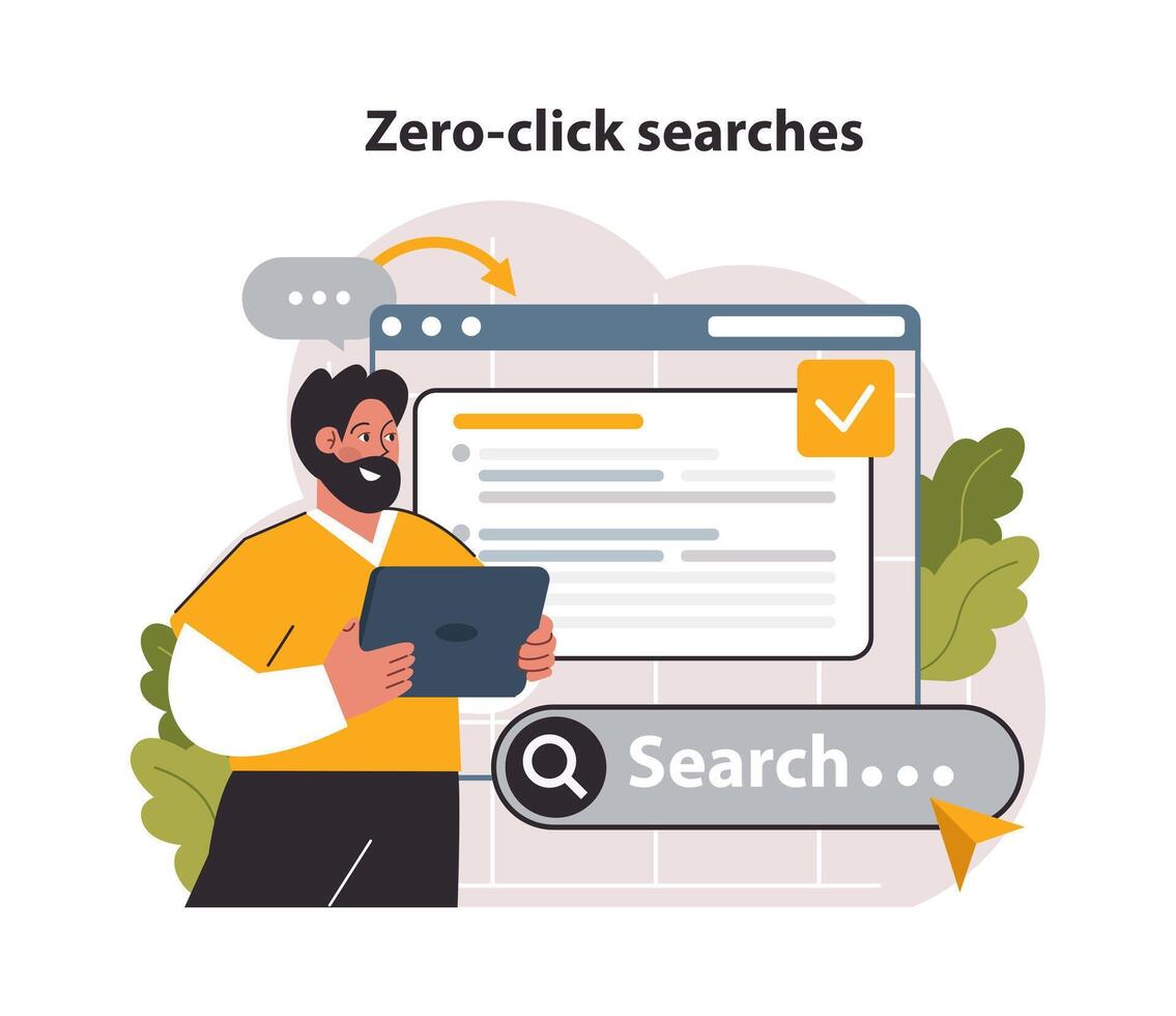 Zero-click or no click search. Query on a search engine. Internet user vector
