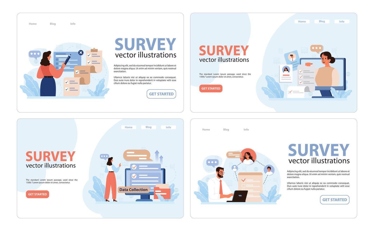 Public opinion polling web banner or landing page set. Character participation vector
