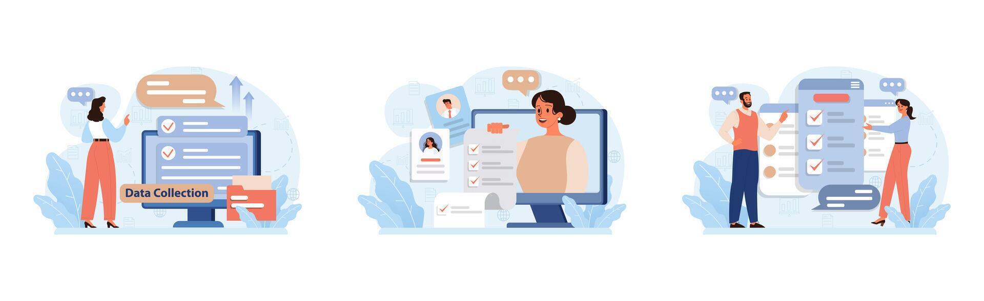 Public opinion polling set. Character participation in an online vector