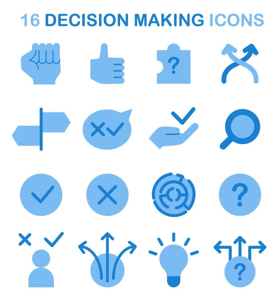 Decision-making icons set. Strategic thinking, brainstorming and solution vector
