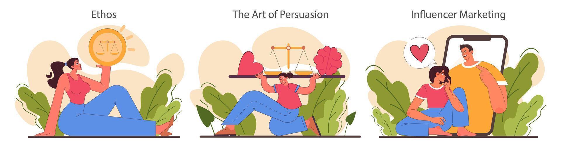 Persuasion set. Soft skill, the ability to convince people. Cognitive influence vector