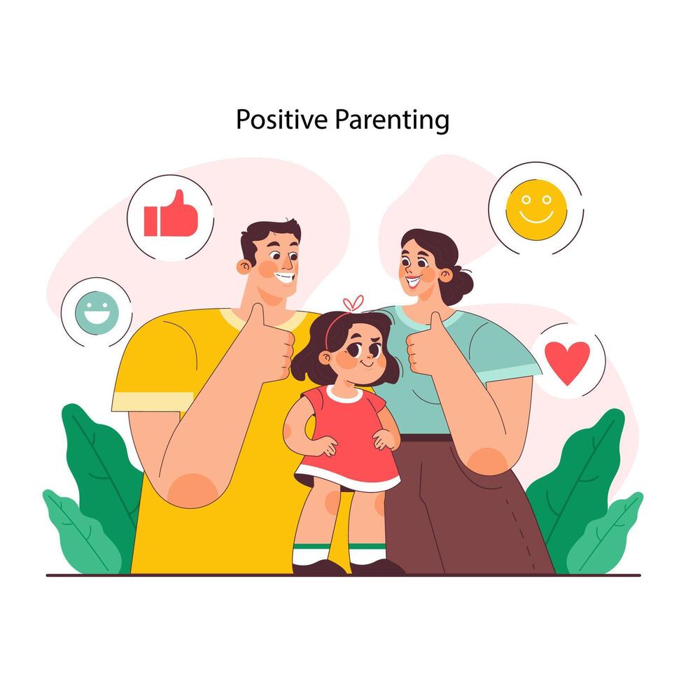 Positive parenting. Fostering advice. Formation of little child vector