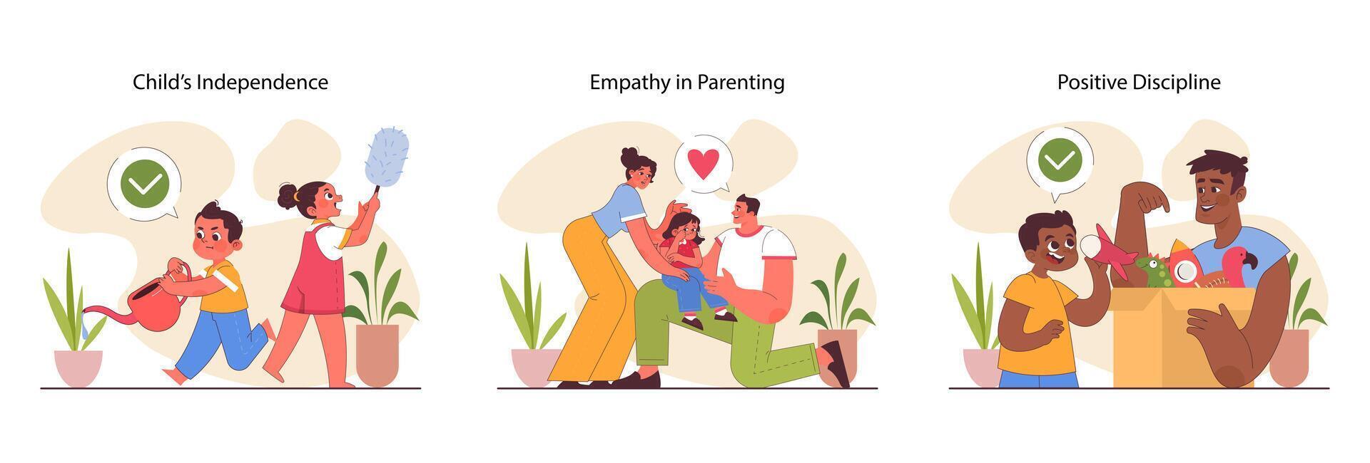 Parenting styles set. Different children raising methods. Authoritative vector