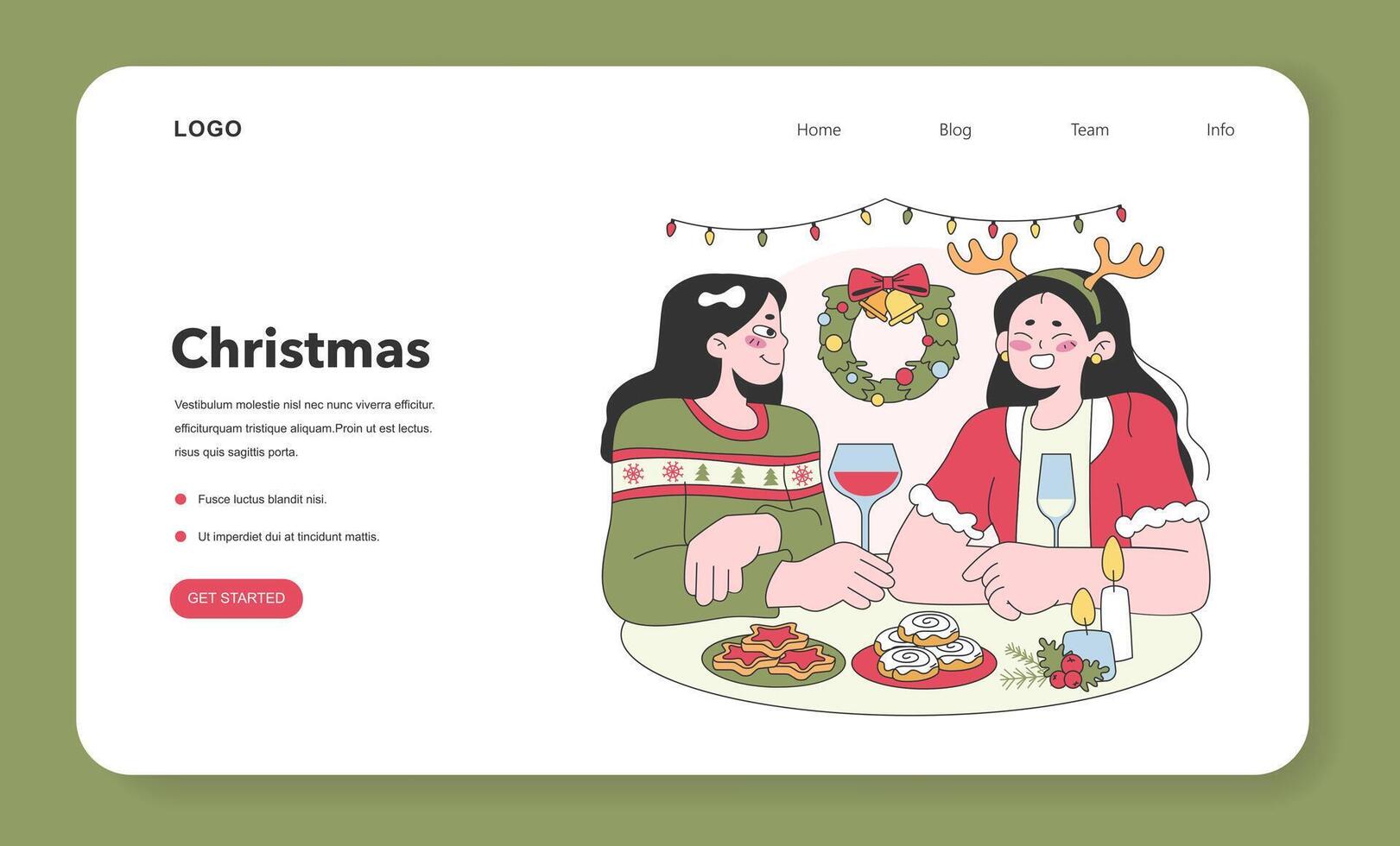 Female characters celebrate christmas and new year web banner or landing vector