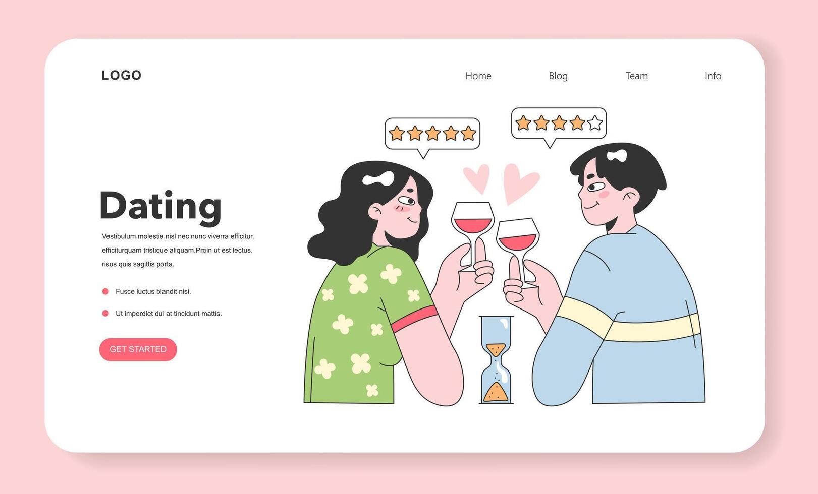 Blind speed dating web banner or landing page. Cute romantic vector