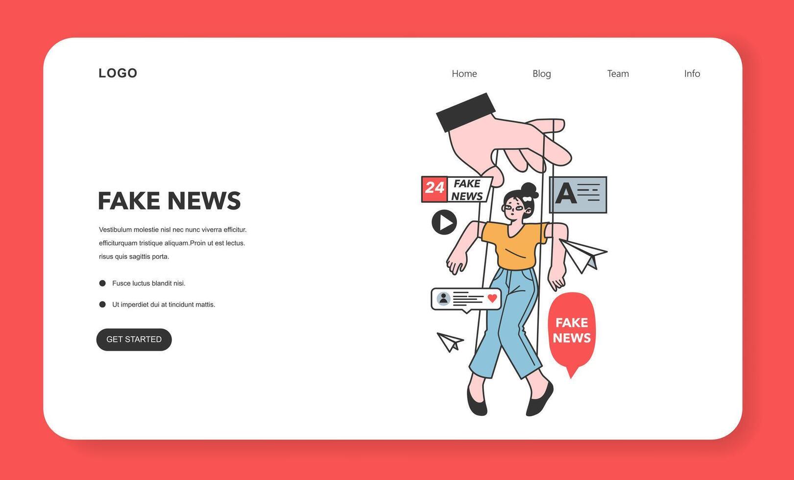 Fake news web banner or landing page. Manipulation and control vector