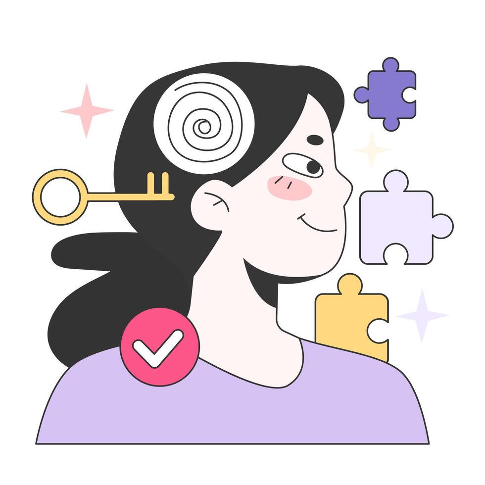 Mental wellbeing or health. Calm and optimistic mindset, self acceptance vector