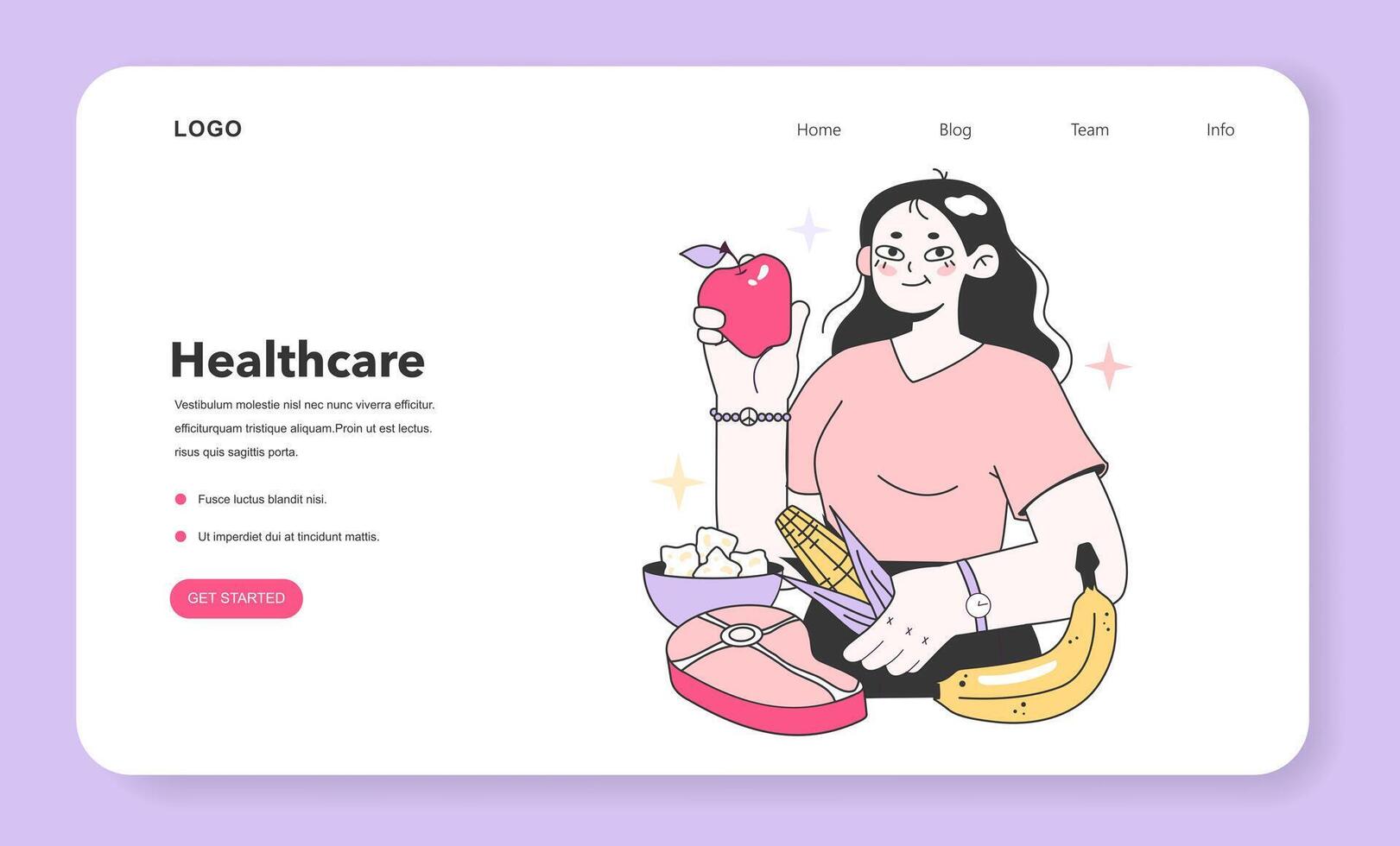 Personalized nutrition web banner or landing page. Mindful and healthy diet, vector