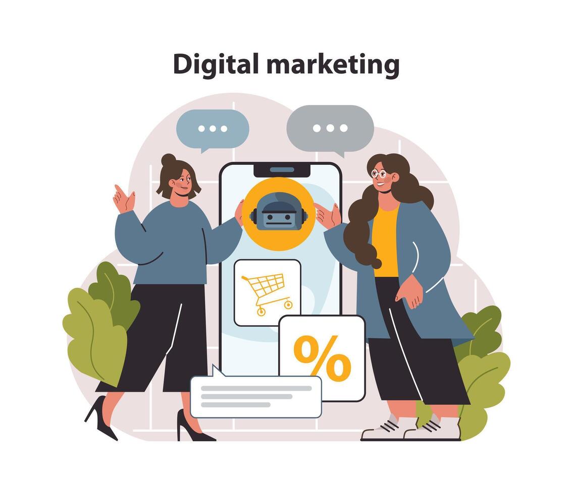 Digital marketing. Marketing strategy development innovative techniques, vector