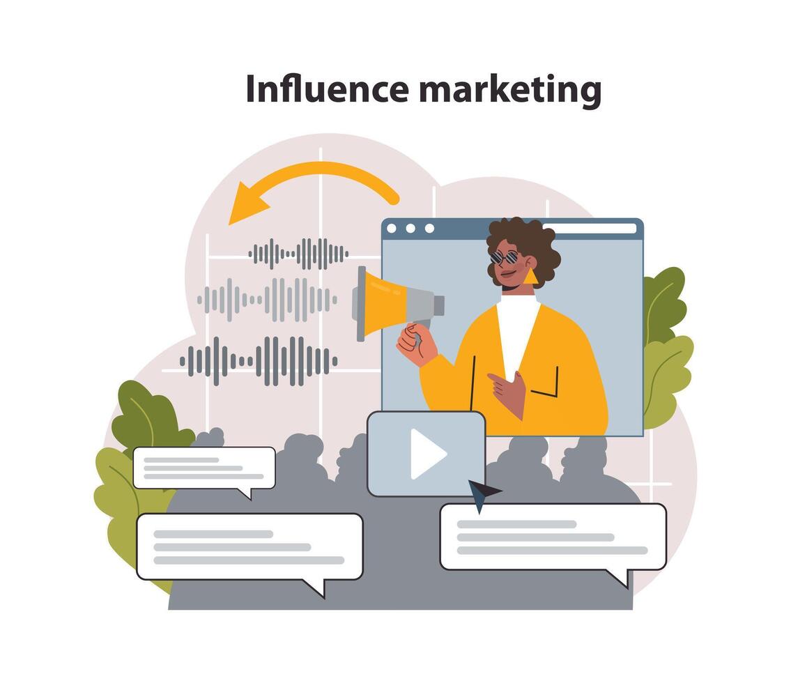 Influencer marketing. Digital promotion in social networks. Website vector