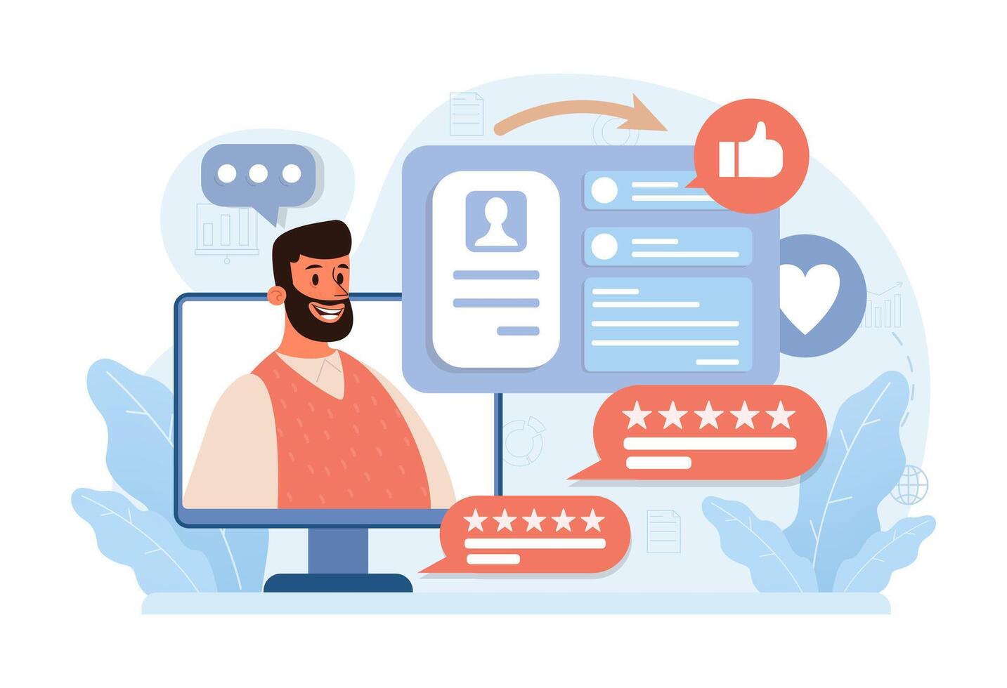 Customer feedback. Consumers reviews public exchange. Sharing a purchased vector
