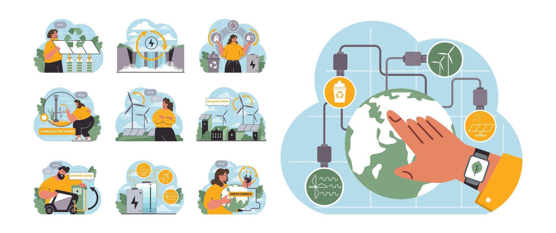 Renewable power set. Sustainable electricity consumption. Energy vector