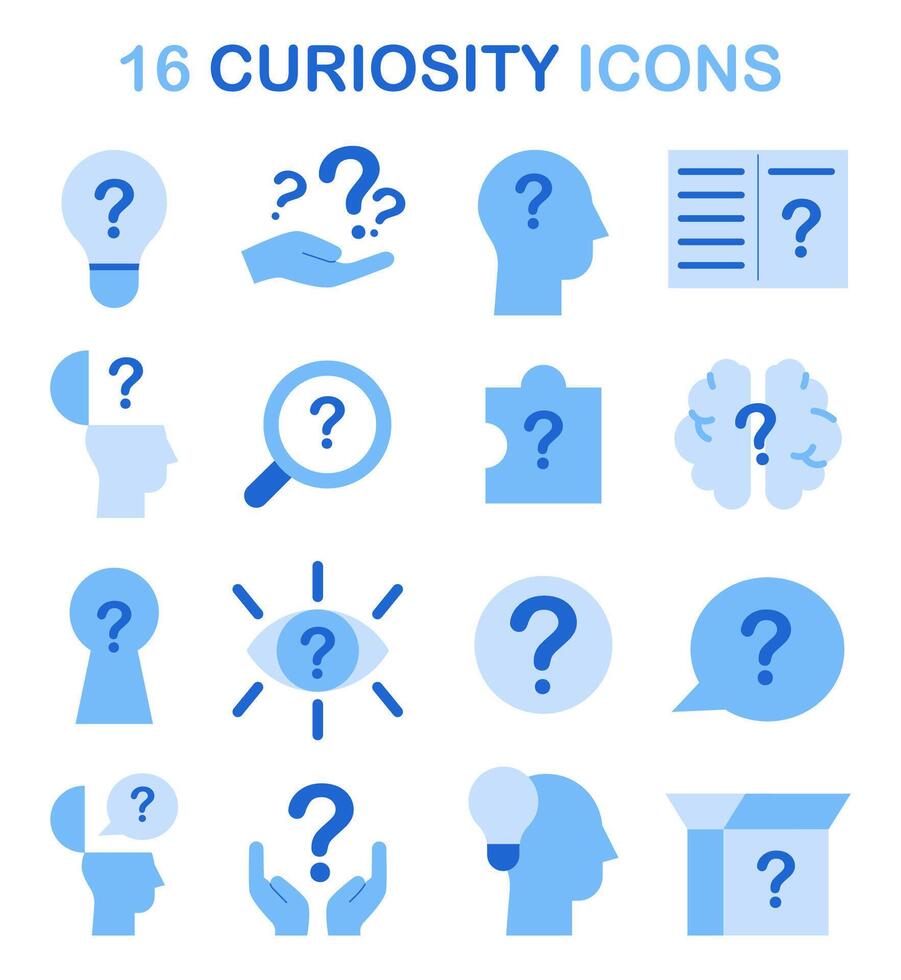 Curiosity icons set. Simple images for inquisitiveness and openness vector