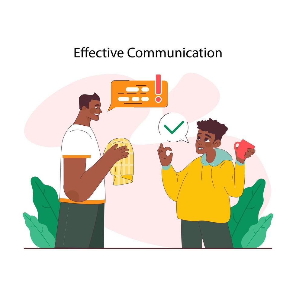 Positive parenting or fostering. Effective communication between father vector