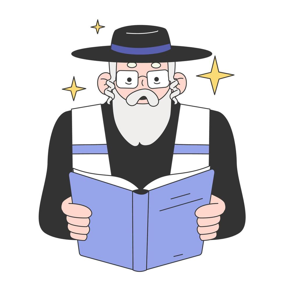 Hanukkah celebrating in a synagogue. Senior rabbi with a beard vector