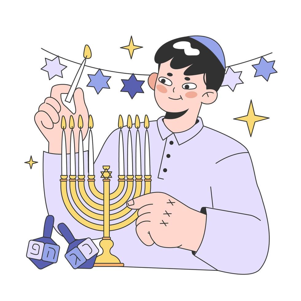 Hanukkah celebrating. Young man or rabbi wearing a kippah vector
