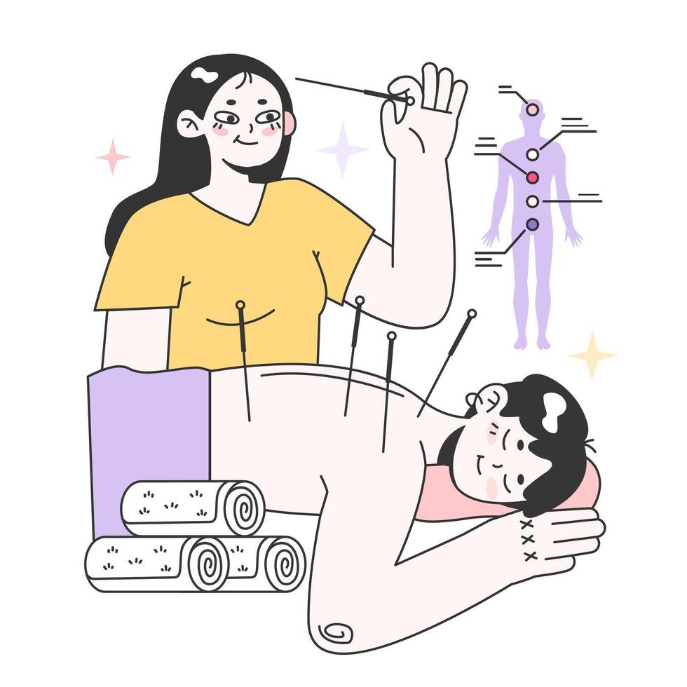 Acupuncture. Needle therapy, asian alternative medicine. Chinese medical vector