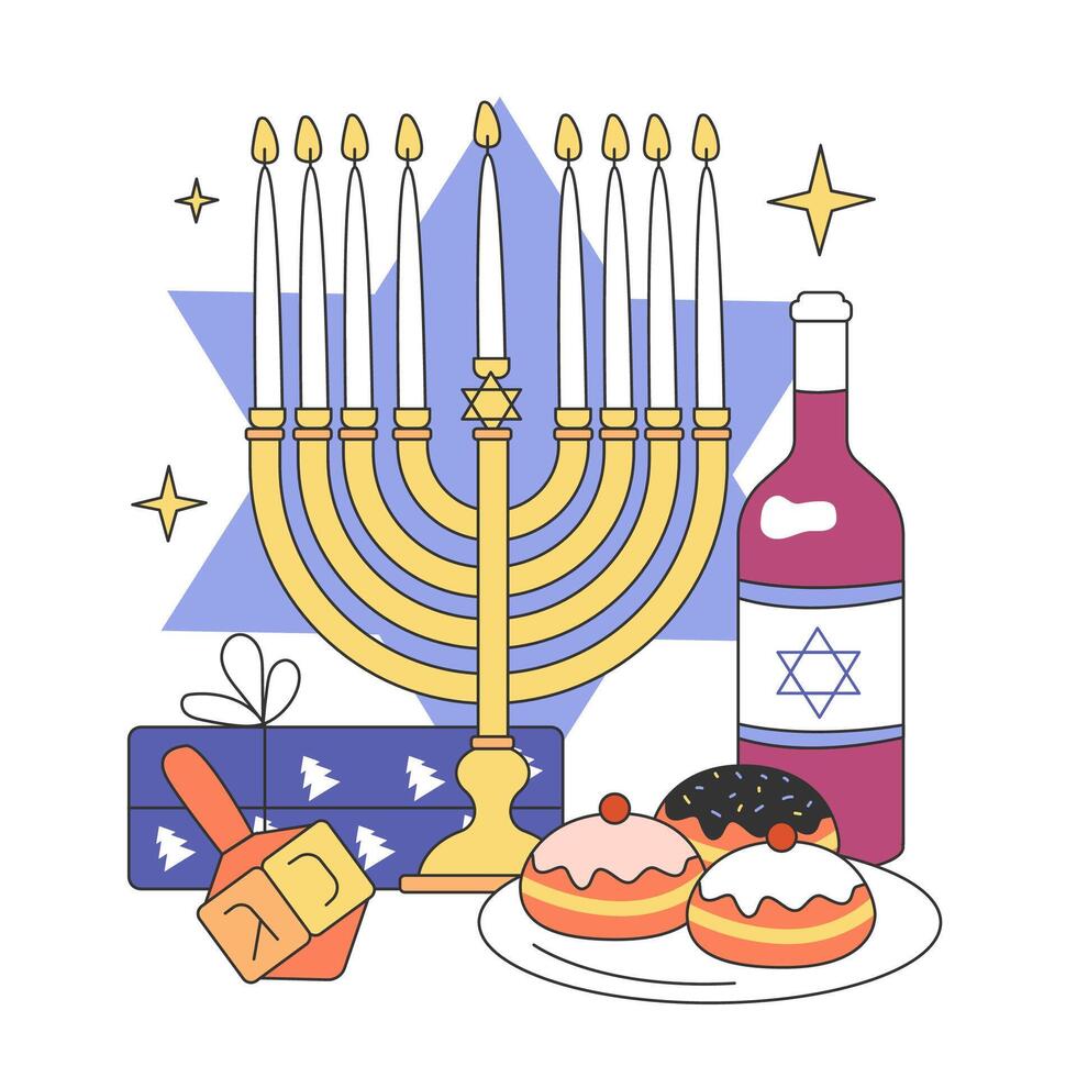 Hanukkah celebrating. Family gathering on religious holidays. vector