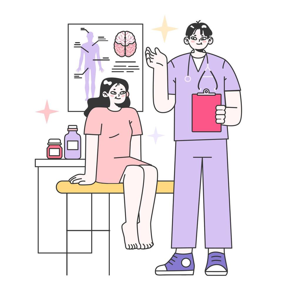 Modern wellbeing practice. Annual medical exam, regular health check up vector