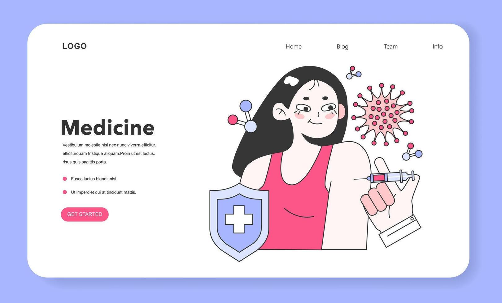 Immunotherapy and vaccination web banner or landing page. Idea vector