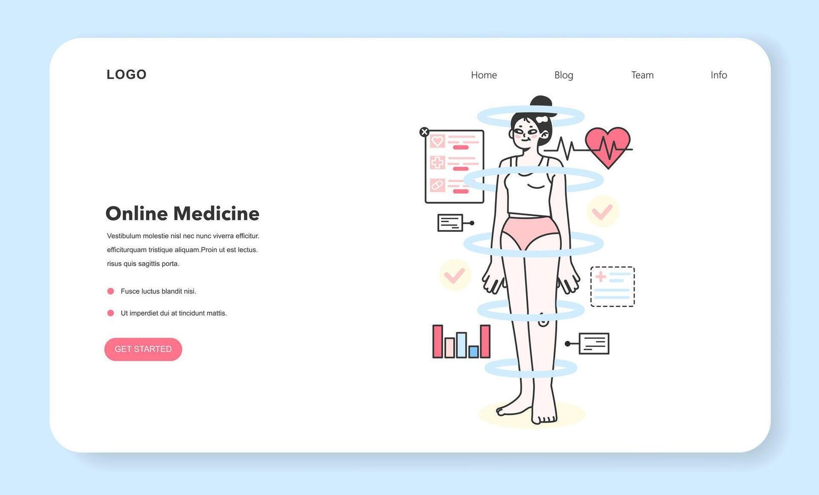 Health tracker web banner or landing page. Character using smart electronic vector